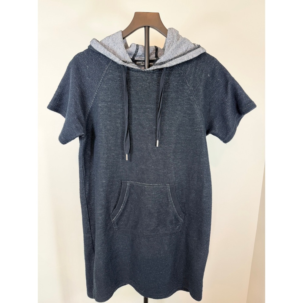 Marc New York Andrew Marc Navy Blue Marled Hooded Dress Short Sleeve Medium
